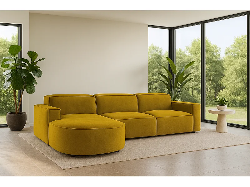 Ecksofa L-Form Round Cursal, Stoff Salvador, Gelb, Links
