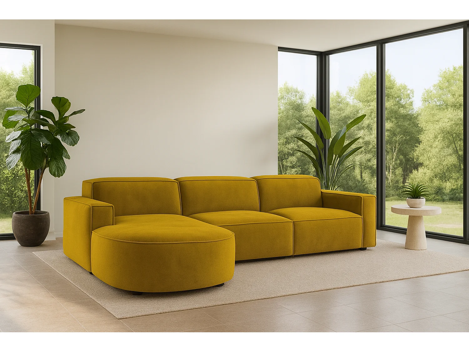 Ecksofa L-Form Round Cursal, Stoff Salvador, Gelb, Links
