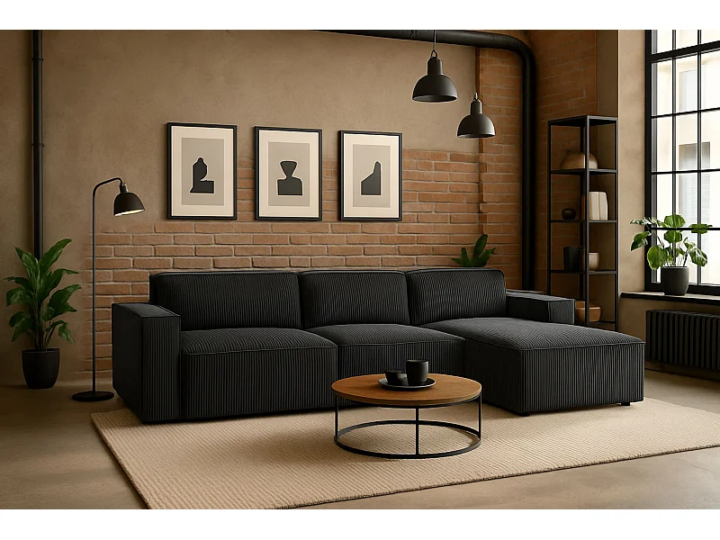 Canapé d'angle en L Cursal, tissu Poso, gris, droit