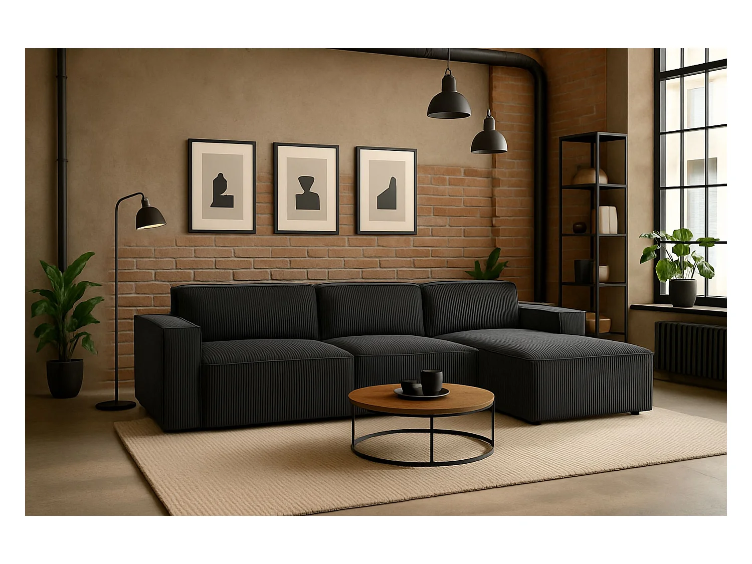 Divano angolare a L Cursal, tessuto Poso, grigio, destro