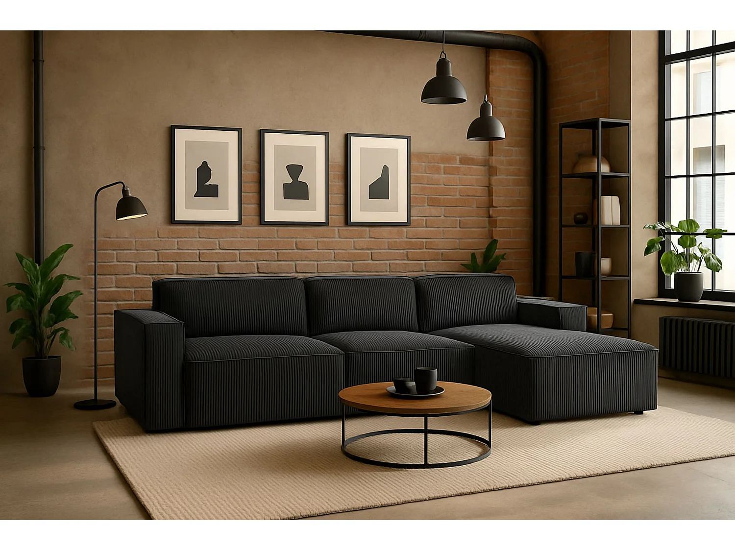 Canapé d'angle en L Cursal, tissu Poso, gris, droit