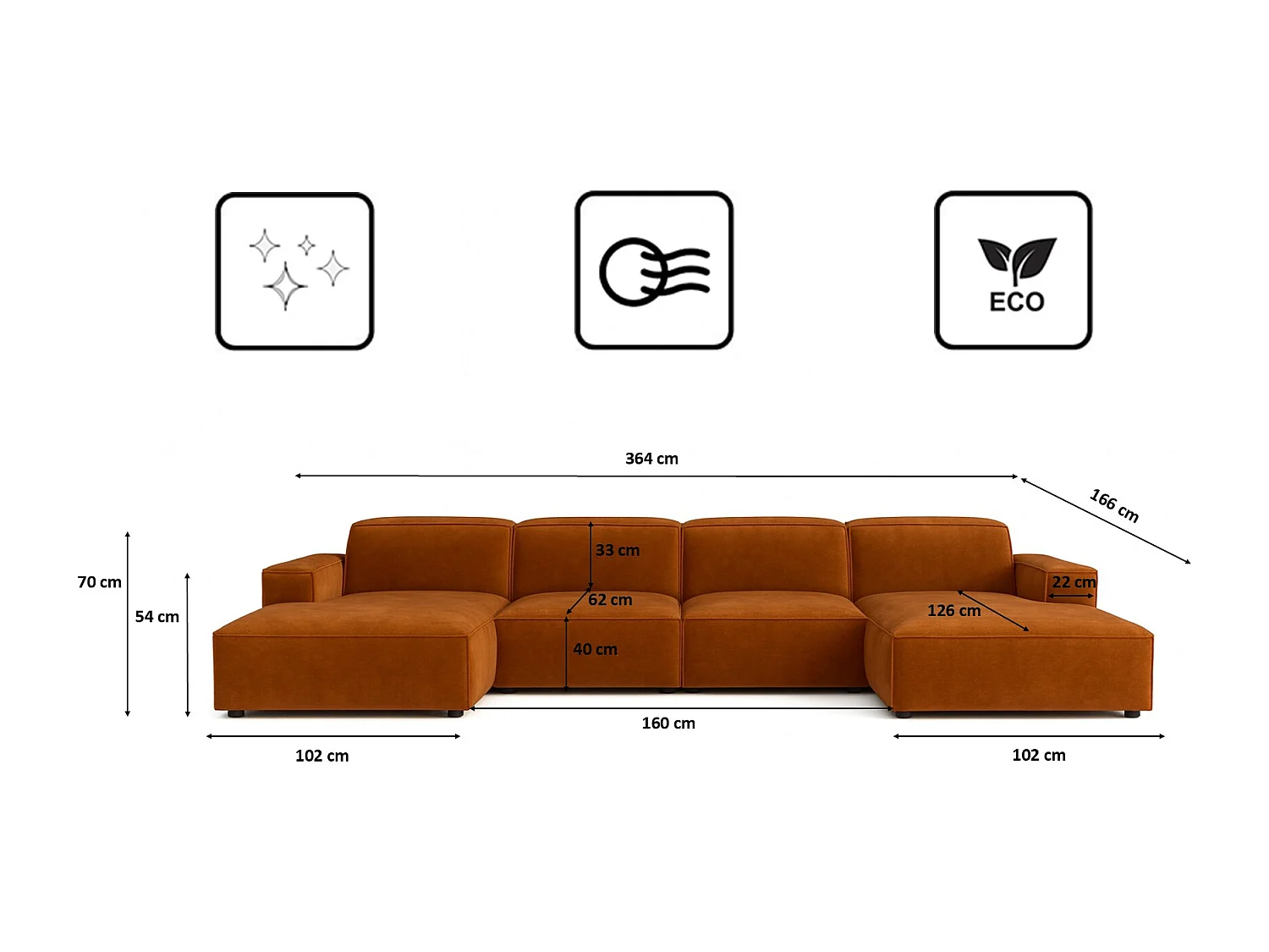 Canapé d'angle en U Cursal, tissu Salvador, marron