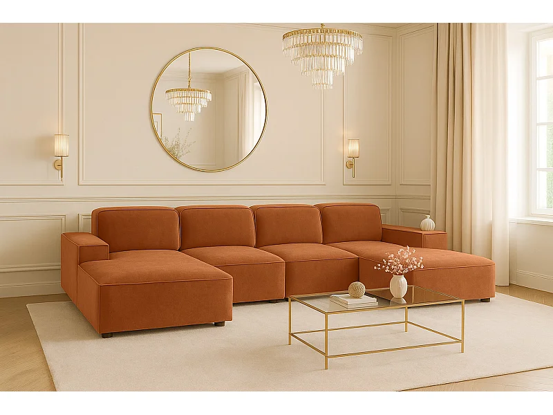 Ecksofa U-Form Cursal, Stoff Salvador, Braun