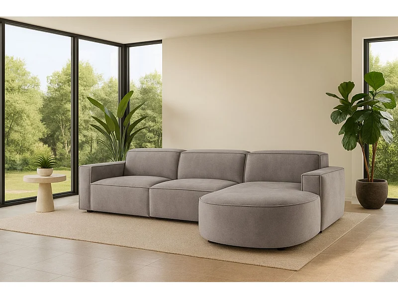 Ecksofa L-Form Round Cursal, Stoff Salvador, Grau, Rechts