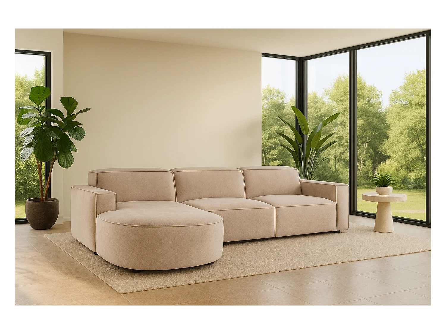 Canapé d'angle en L Round Cursal, tissu Salvador, beige, gauche