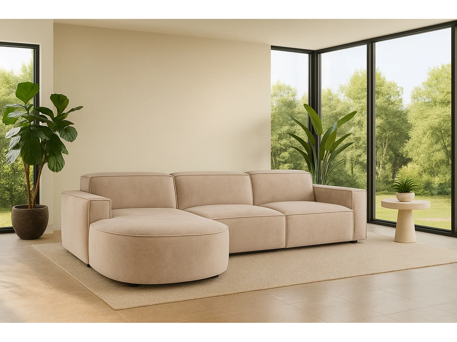 Ecksofa L-Form Round Cursal, Stoff Salvador, Beige, Links