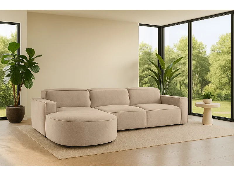 Ecksofa L-Form Round Cursal, Stoff Salvador, Beige, Links
