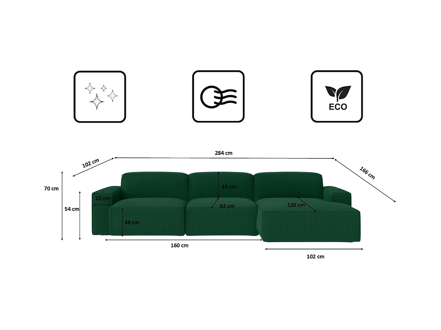 Divano angolare a L Cursal, tessuto Poso, verde, a destra