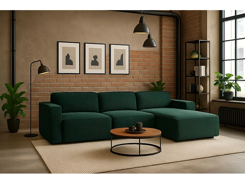 Hoekbank L-vorm Cursal, stof Poso, groen, rechts