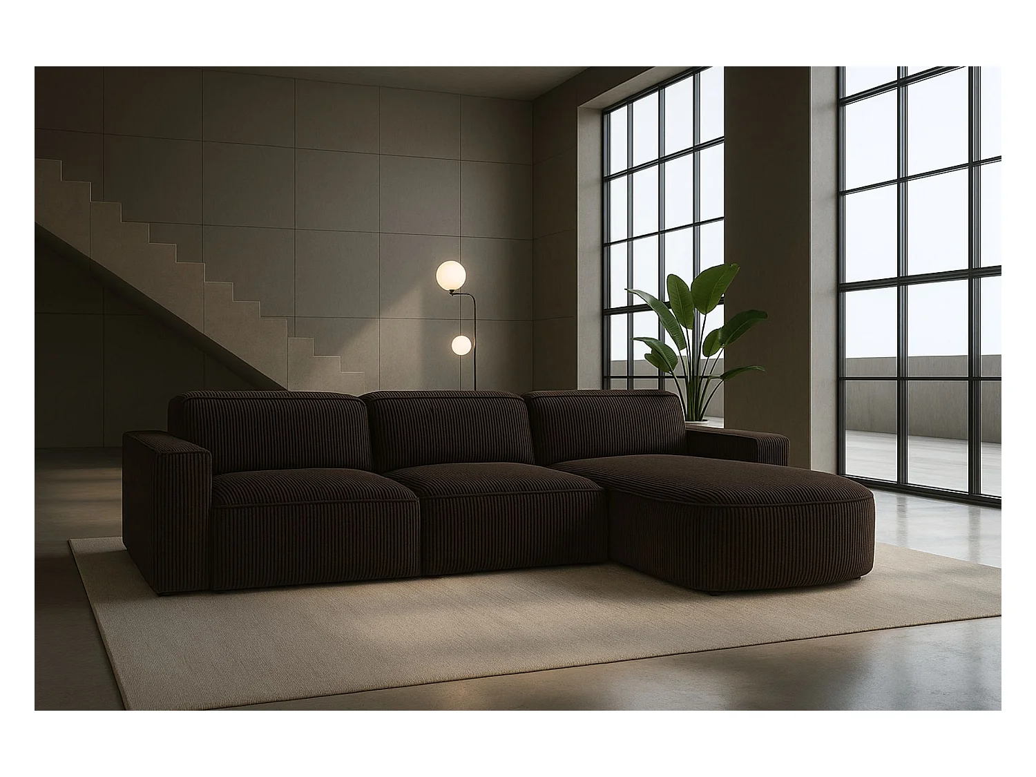 Divano angolare a L Round Cursal, tessuto Poso, marrone, destra