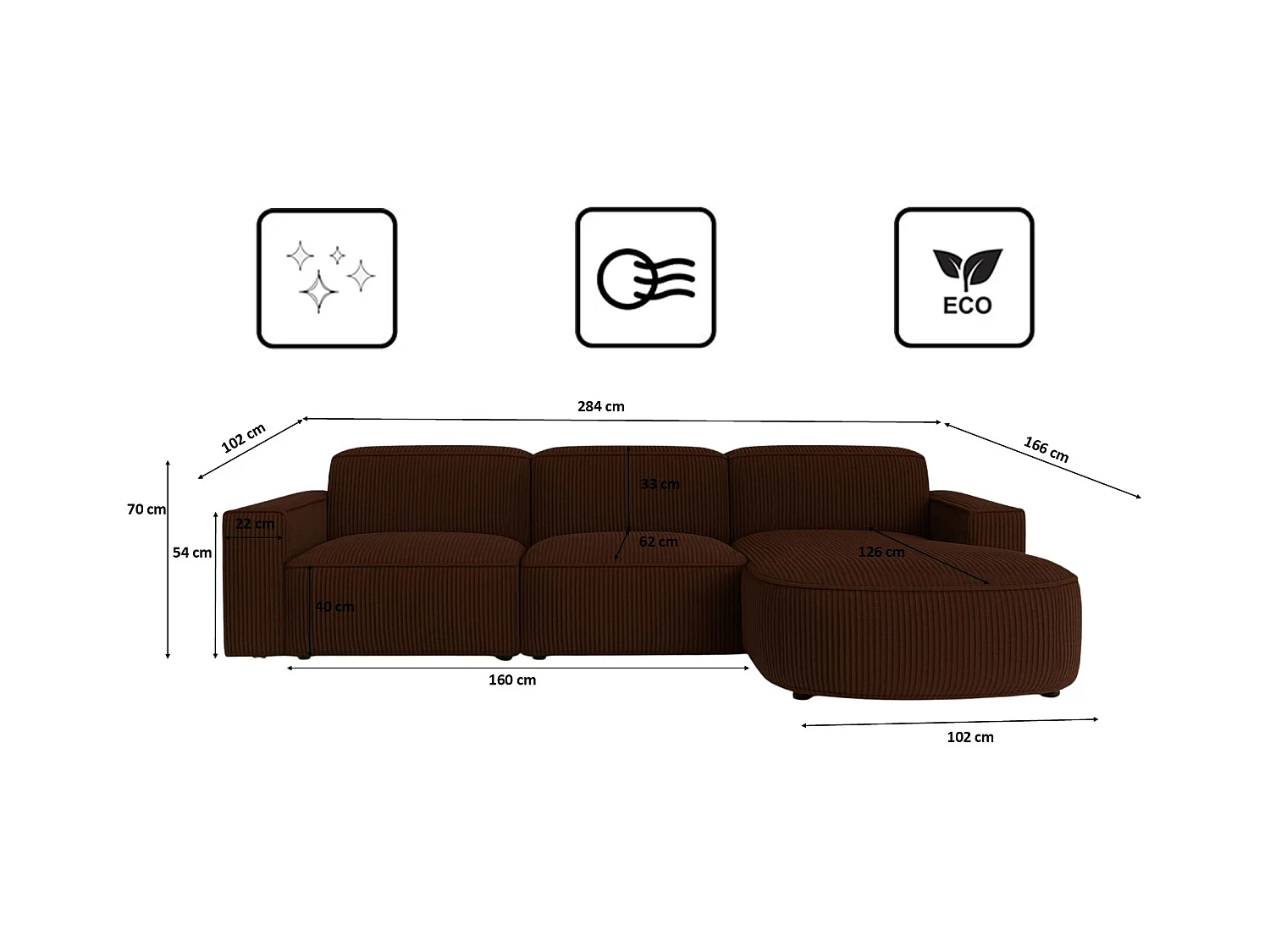 Divano angolare a L Round Cursal, tessuto Poso, marrone, destra