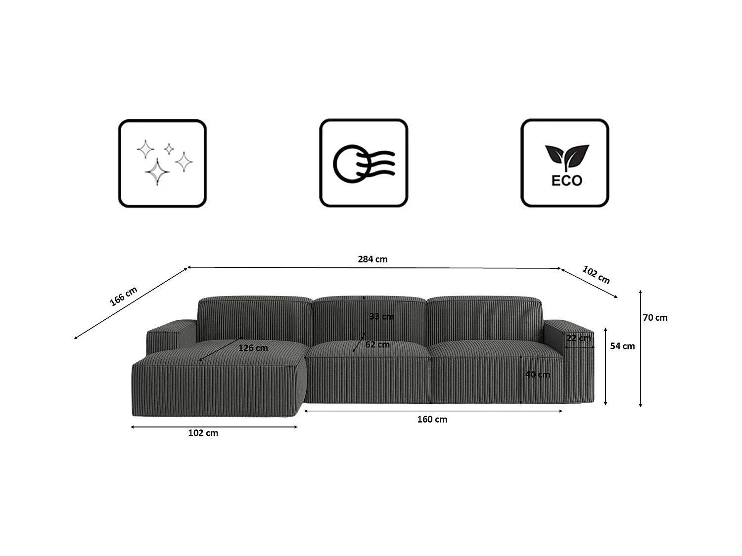 Divano angolare a L Cursal, tessuto Poso, grigio, sinistro