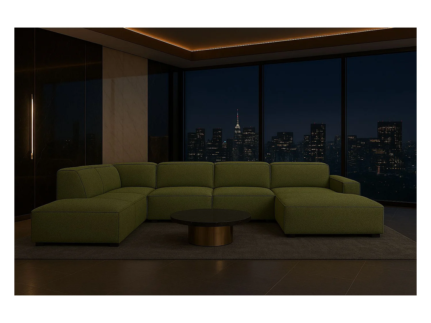 Ecksofa U-Form Cursal V, Stoff Artico, Moss, Links