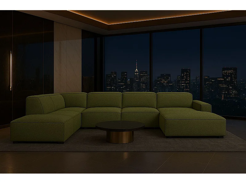 Canapé d'angle en U Cursal V, tissu Artico, Moss, gauche