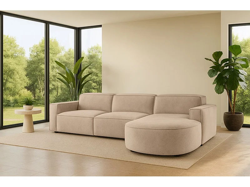 Ecksofa L-Form Round Cursal, Stoff Salvador, Beige, Rechts