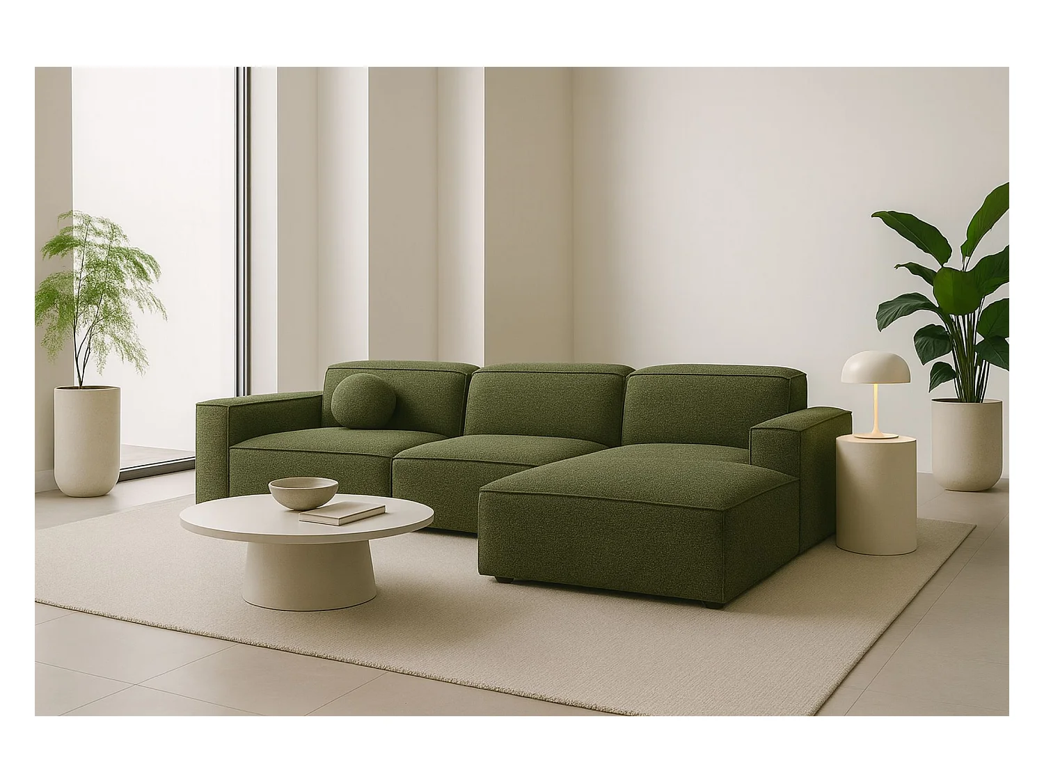 Divano angolare a L Cursal, tessuto Artico, muschio, destra