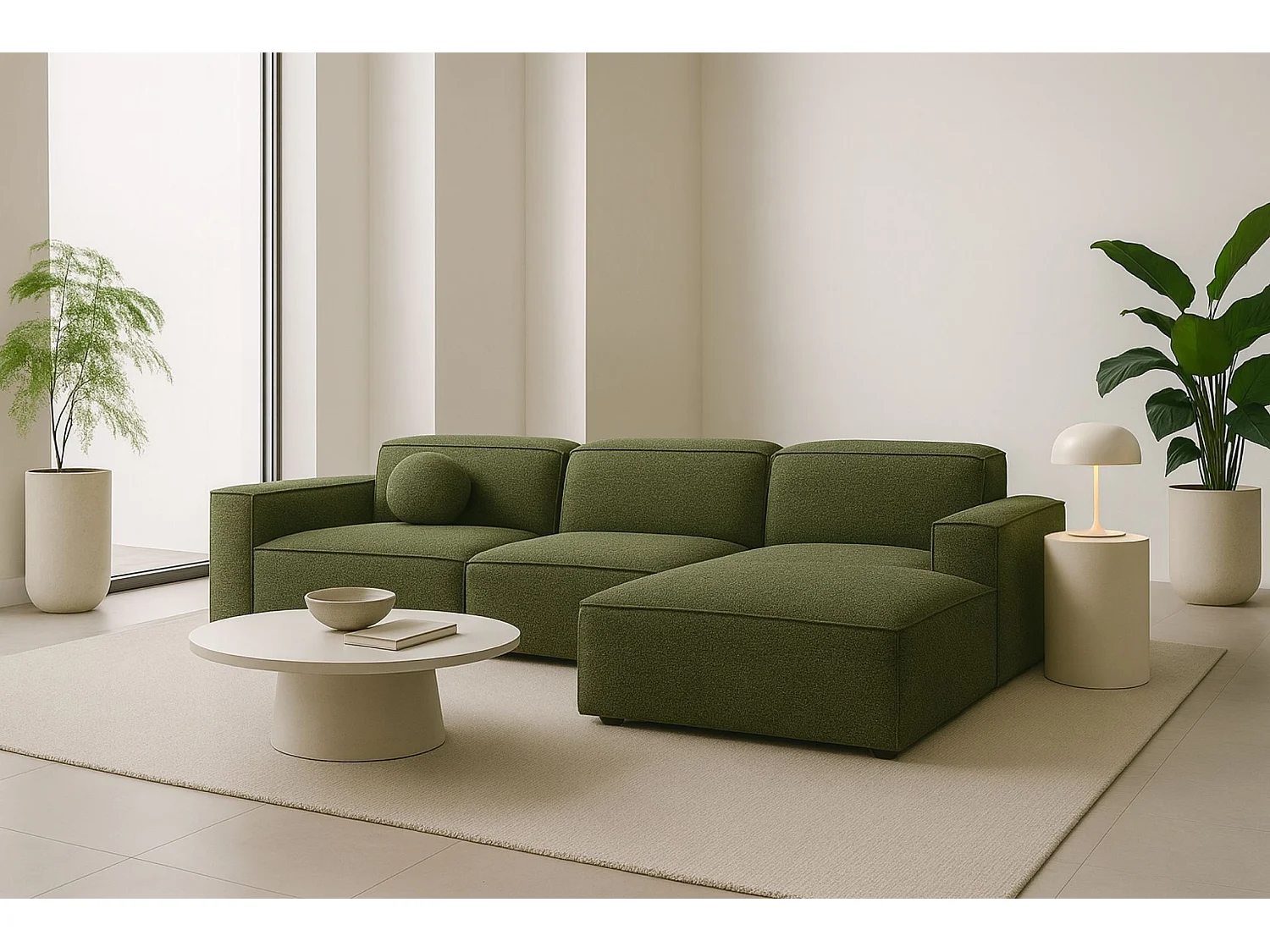 Canapé d'angle en L Cursal, tissu Artico, Moss, droite