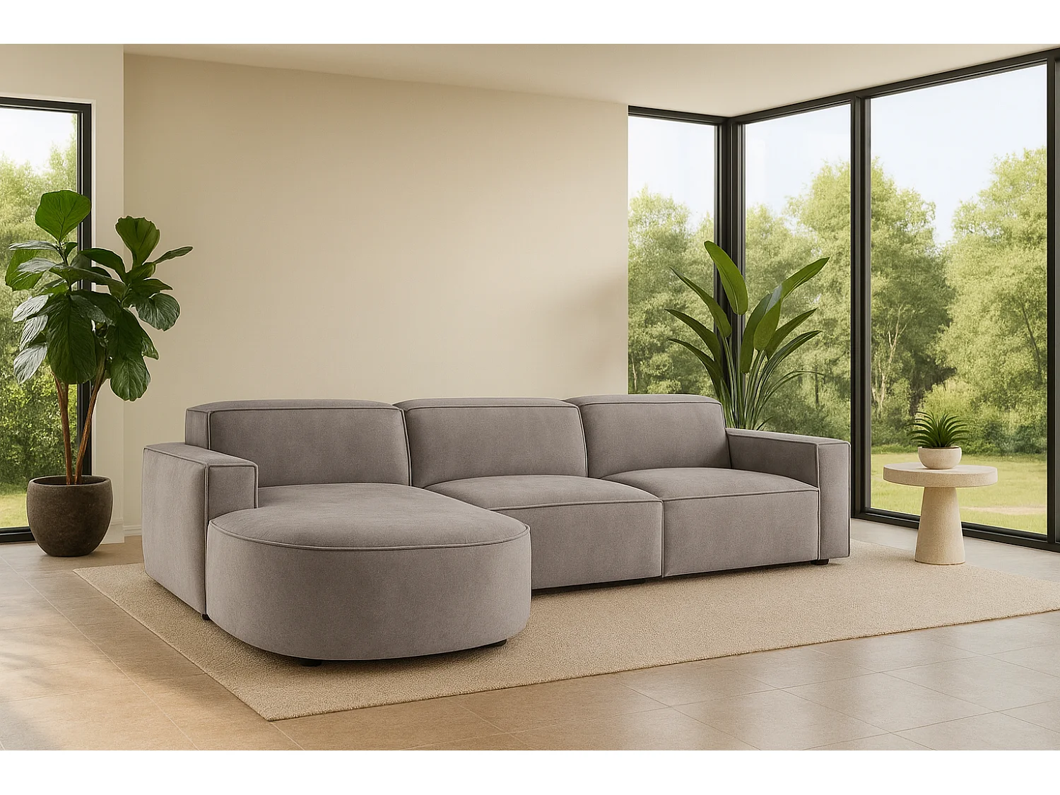 Ecksofa L-Form Round Cursal, Stoff Salvador, Grau, Links
