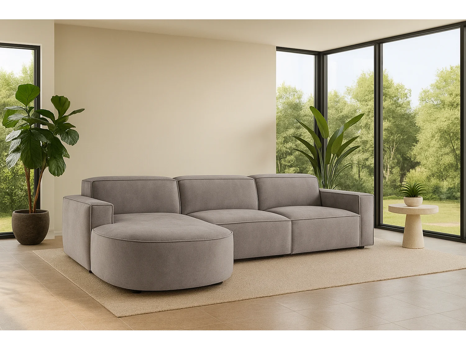 Ecksofa L-Form Round Cursal, Stoff Salvador, Grau, Links