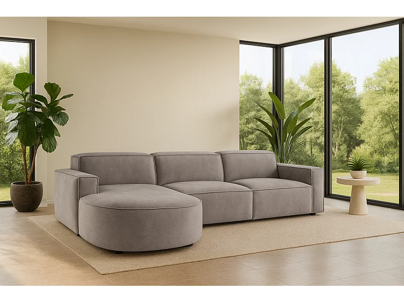 Ecksofa L-Form Round Cursal, Stoff Salvador, Grau, Links