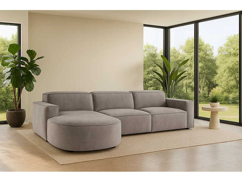 Canapé d'angle en L Round Cursal, tissu Salvador, gris, gauche