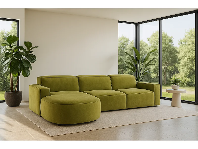 Ecksofa L-Form Round Cursal, Stoff Salvador, Olive, Links