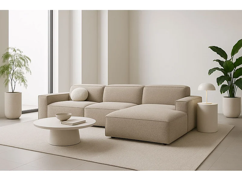 Canapé d'angle en L Cursal, tissu Artico, beige, droit