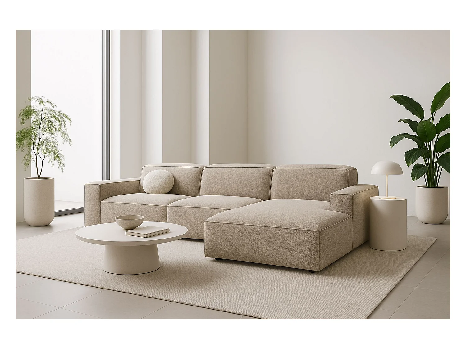 Divano angolare Cursal a L, tessuto Artico, beige, destra