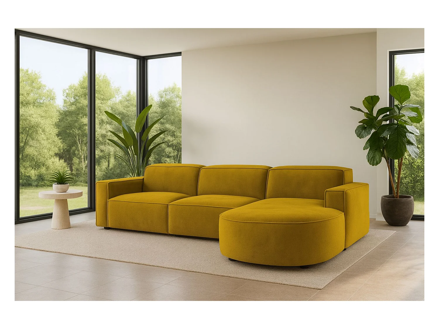 Ecksofa L-Form Round Cursal, Stoff Salvador, Gelb, Rechts