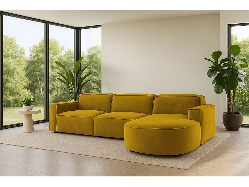 Ecksofa L-Form Round Cursal, Stoff Salvador, Gelb, Rechts