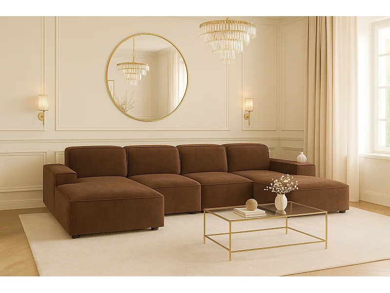 Hoekbank U-vorm Cursal, stof Salvador, donkerbruin