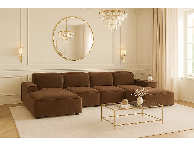 Cursal U-vormige hoekbank, stof Salvador, donkerbruin