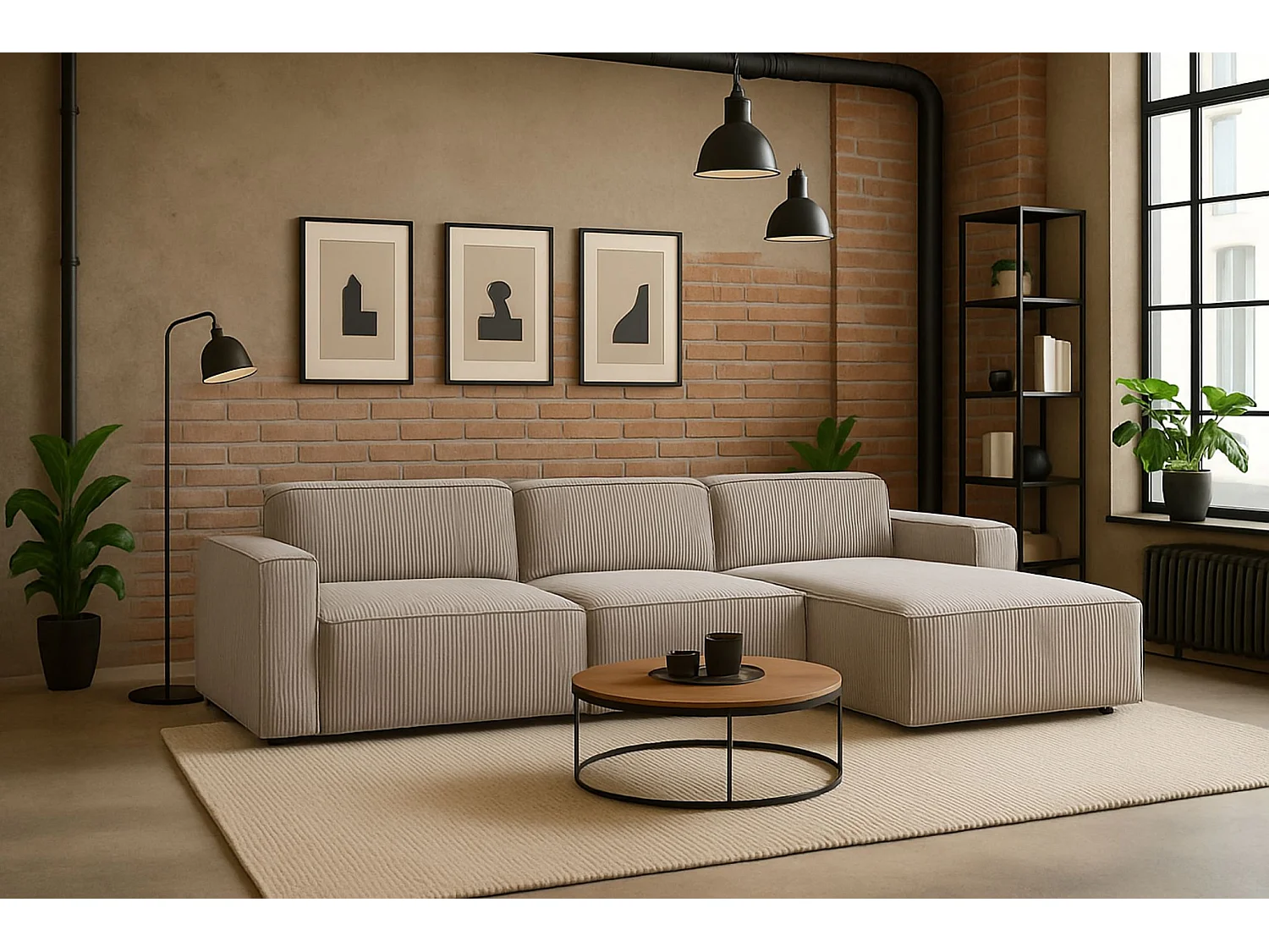 Divano angolare a L Cursal, tessuto Poso, beige, destra