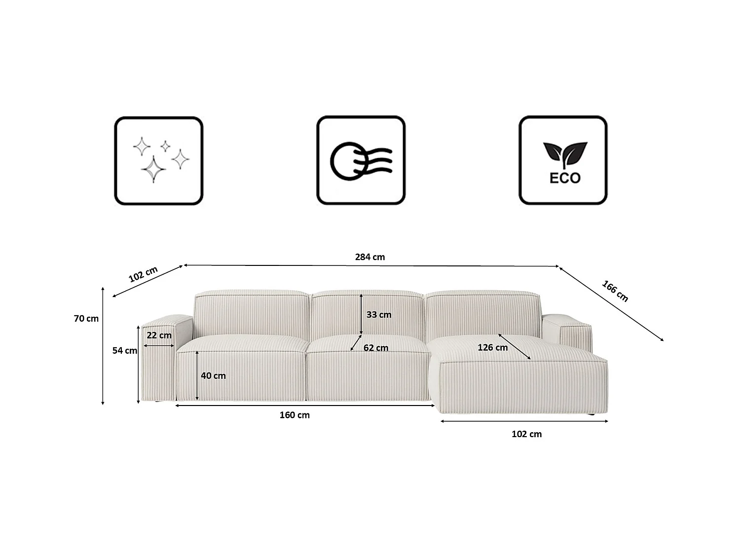 Divano angolare a L Cursal, tessuto Poso, beige, destra