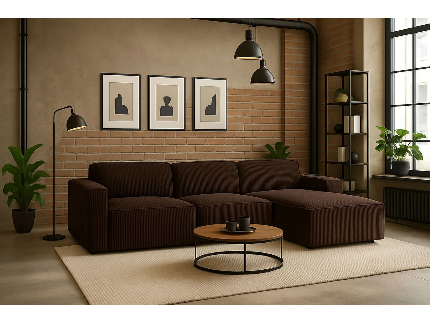 Divano angolare a L Cursal, tessuto Poso, marrone, destra