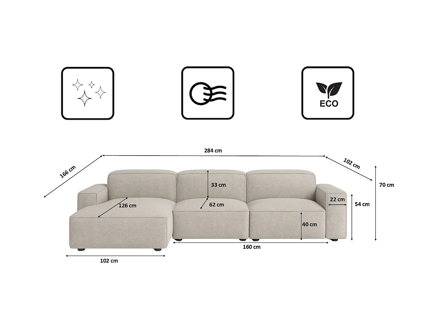 Divano angolare a L Cursal, tessuto Artico, Nata, sinistra