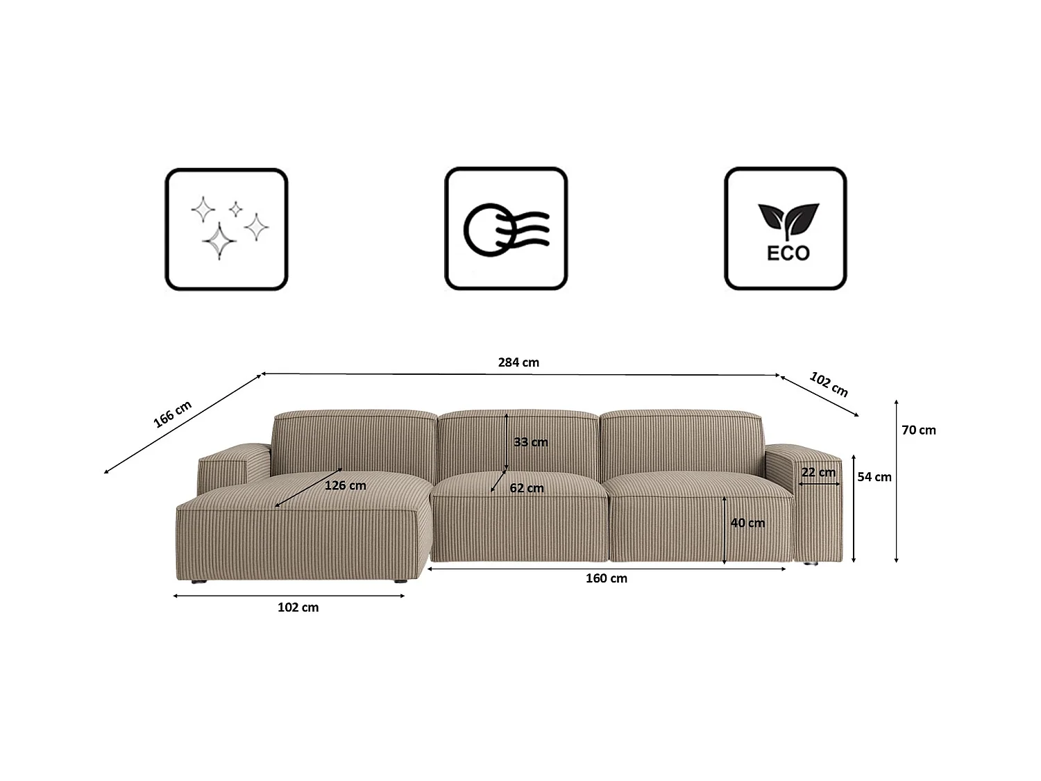 Divano angolare a L Cursal, tessuto Poso, beige scuro, sinistro