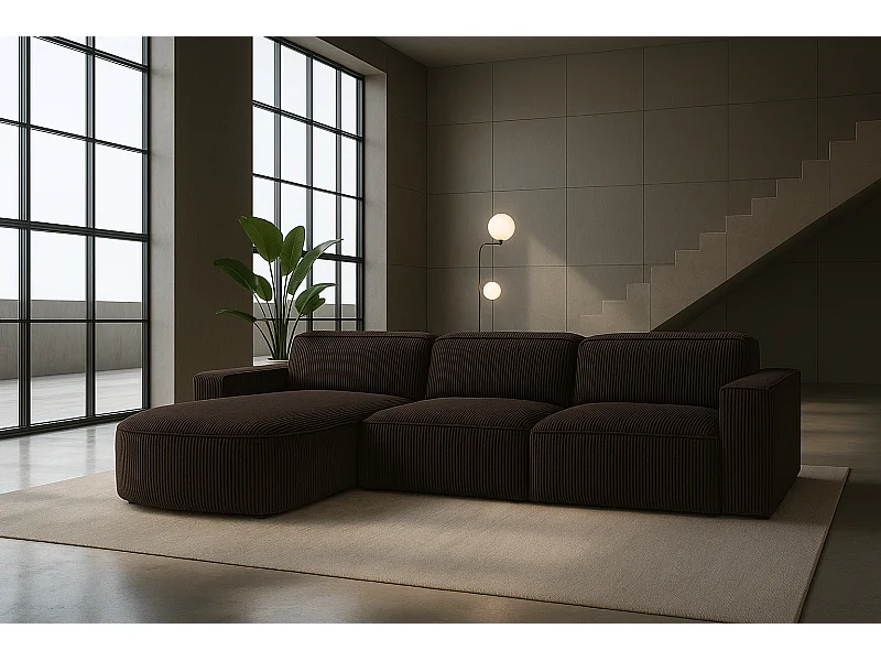 Canapé d'angle en L Round Cursal, tissu Poso, marron, gauche