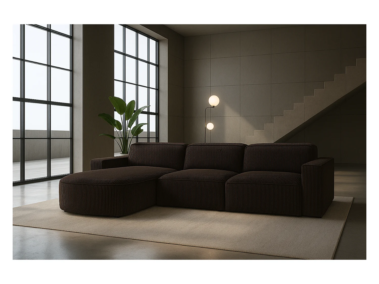 Divano angolare a L Round Cursal, tessuto Poso, marrone, sinistro