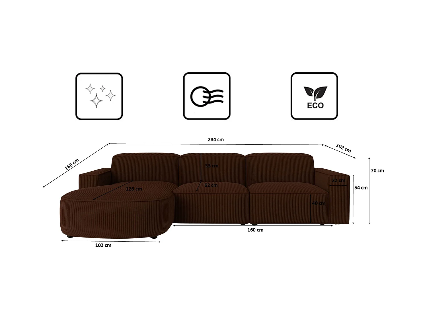 Divano angolare a L Round Cursal, tessuto Poso, marrone, sinistro