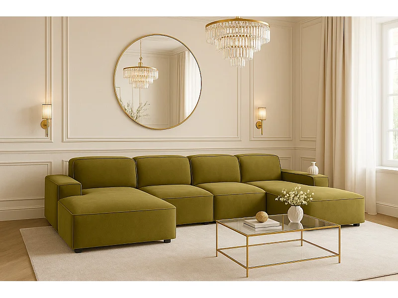 Canapé d'angle en U Cursal, tissu Salvador, olive