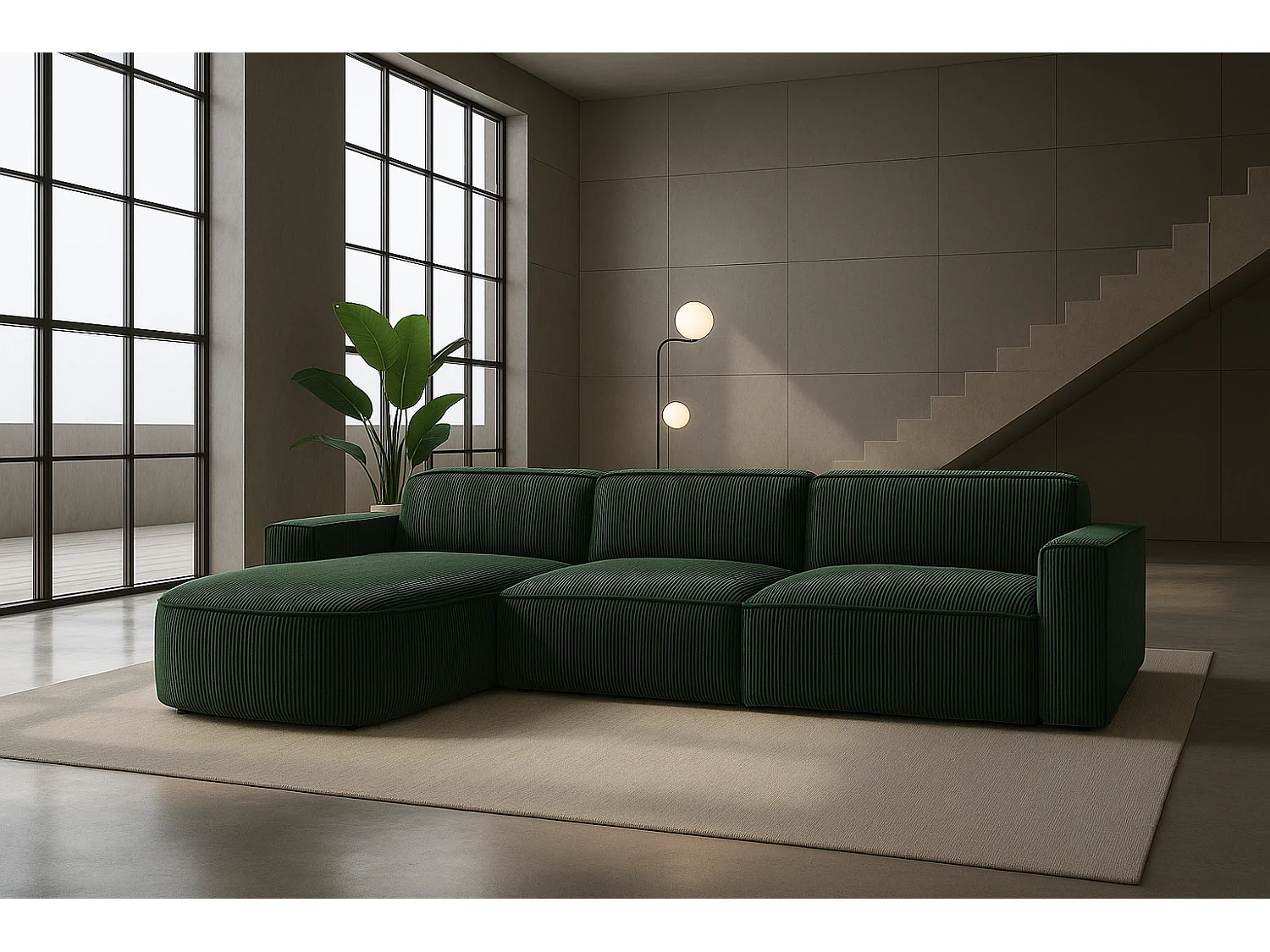 Canapé d'angle en L Round Cursal, tissu Poso, vert, gauche