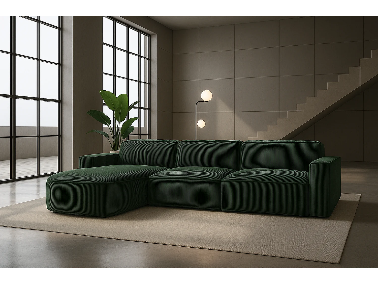 Divano angolare a L Round Cursal, tessuto Poso, verde, sinistro