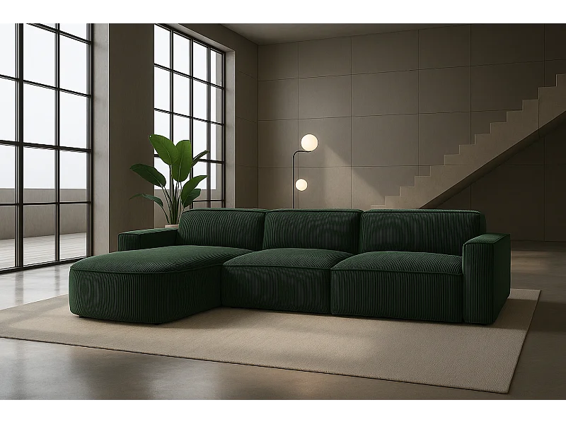 Canapé d'angle en L Round Cursal, tissu Poso, vert, gauche