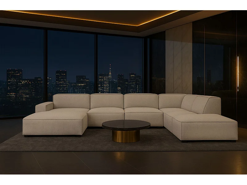 Ecksofa U-Form Cursal V, Stoff Artico, Nata, Rechts