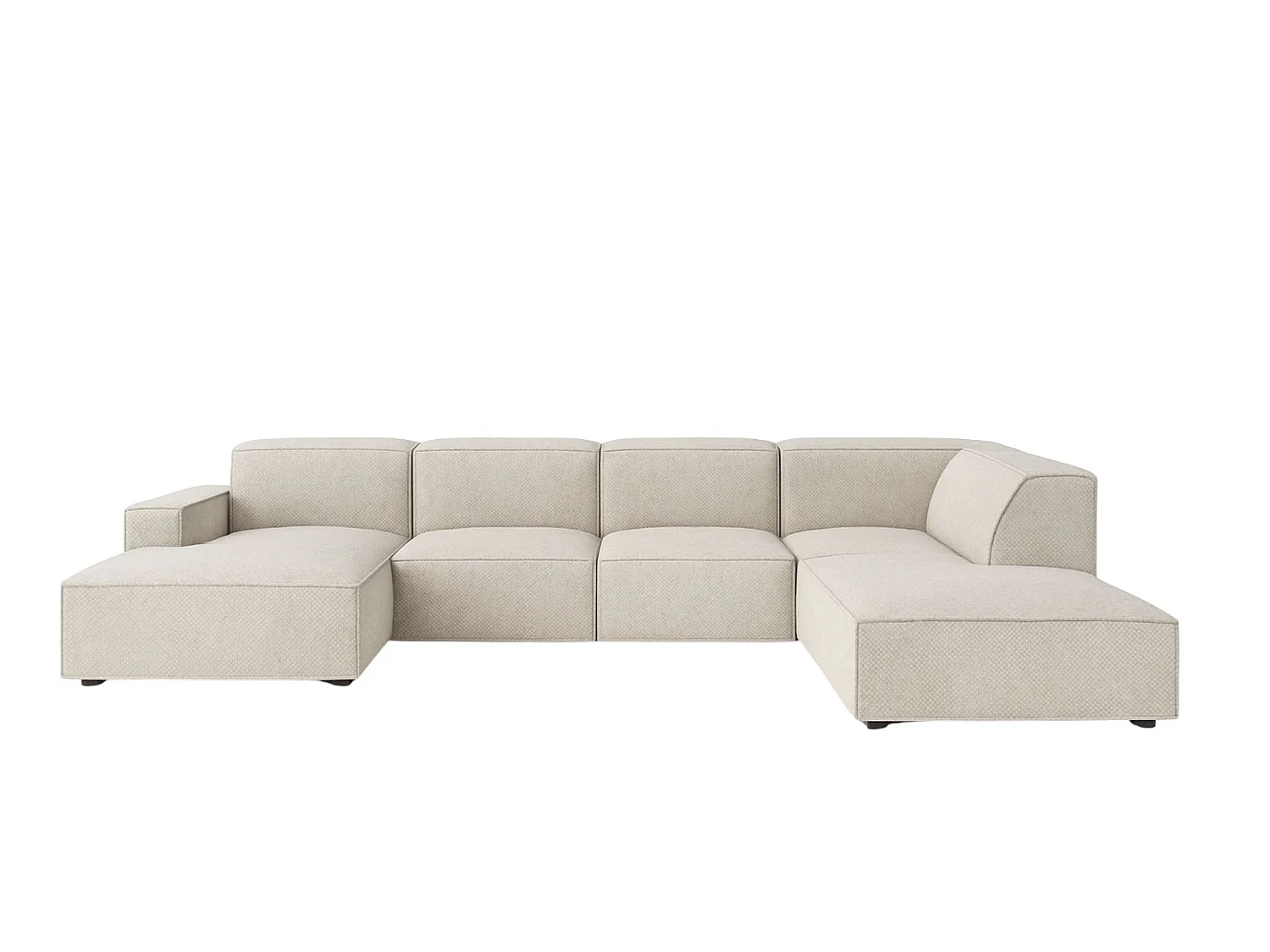 Grand canapé d'angle droit 6 places en tissu crème CURSAL