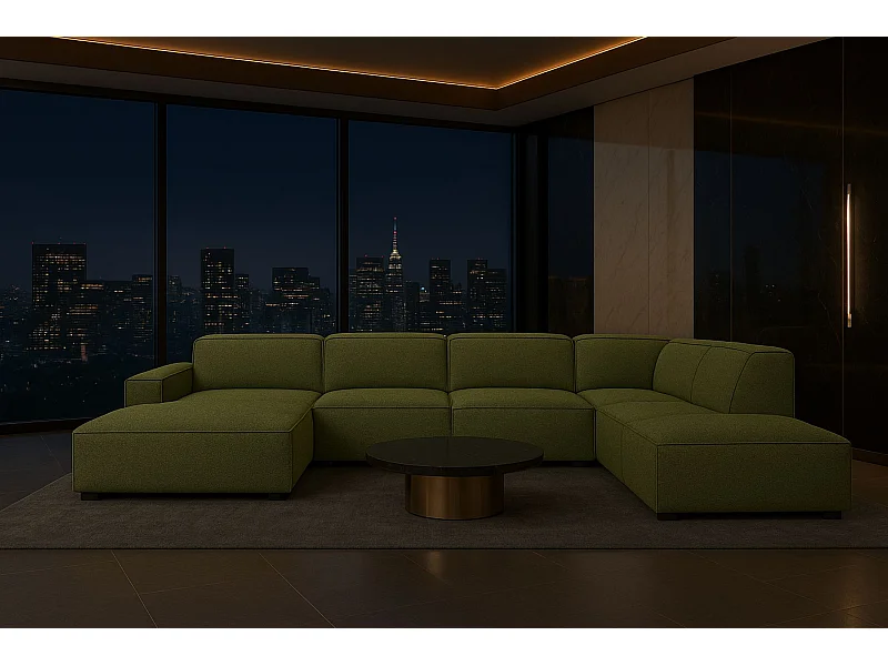 Canapé d'angle en U Cursal V, tissu Artico, Moss, droit