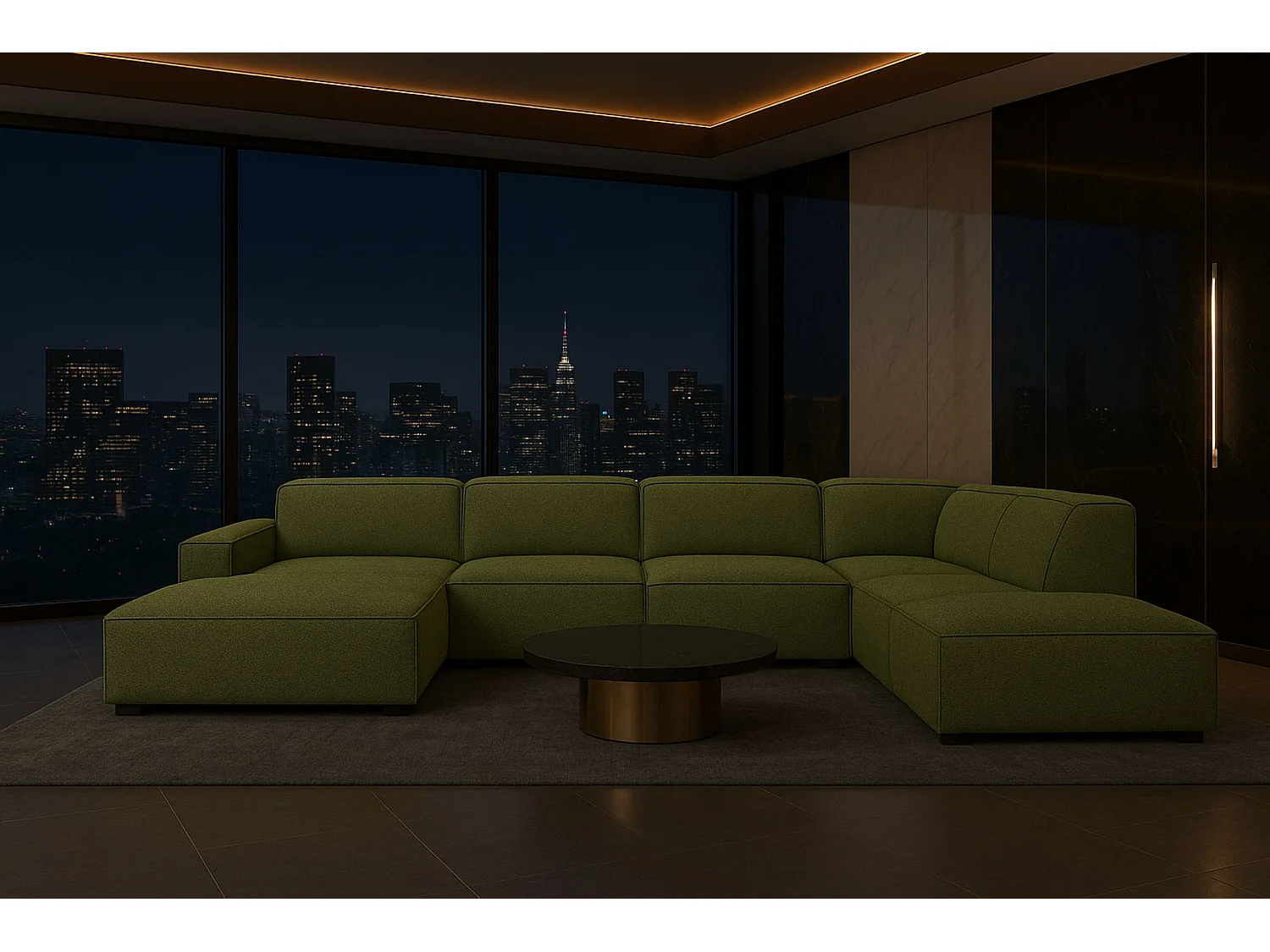 Ecksofa U-Form Cursal V, Stoff Artico, Moss, Rechts