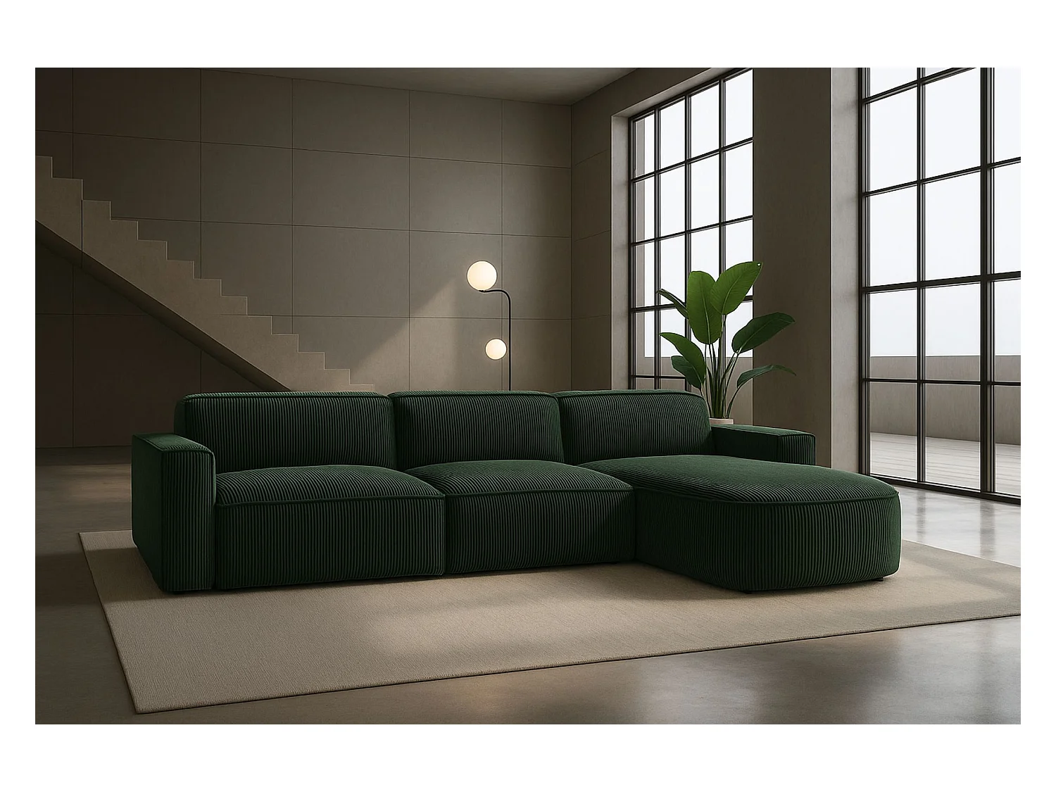 Divano angolare a L Round Cursal, tessuto Poso, verde, a destra