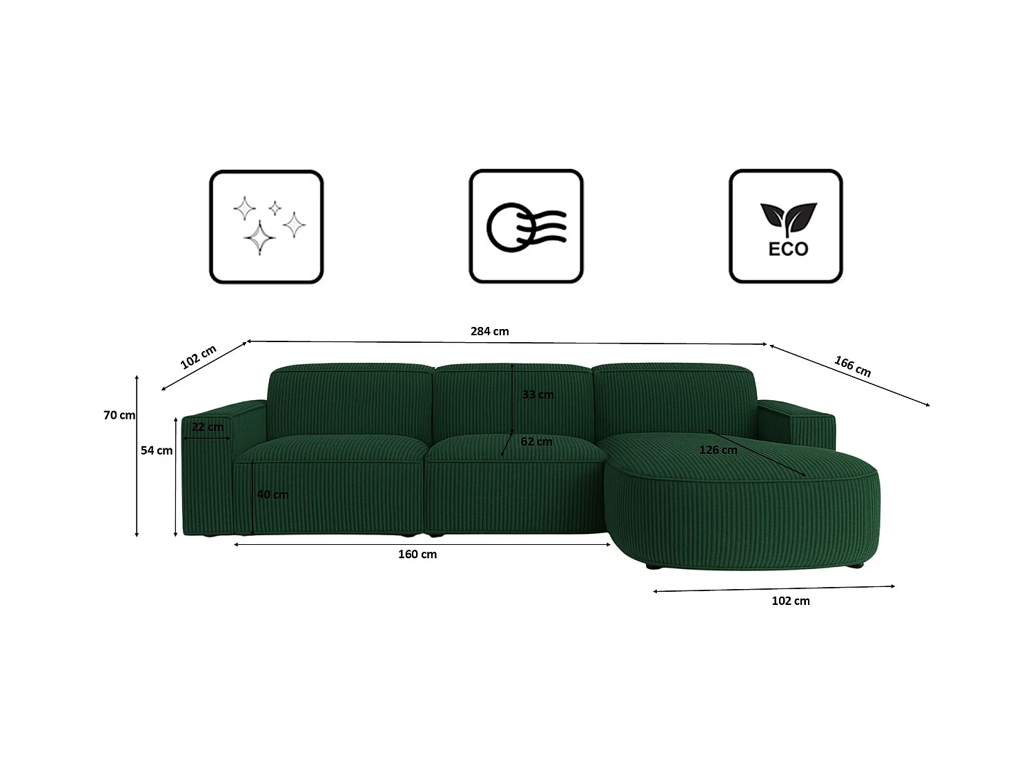 Divano angolare a L Round Cursal, tessuto Poso, verde, a destra